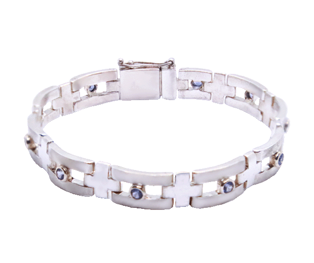 STERLING SILVER BRACELET SET WITH 10 BLUE SAPPHIRES

